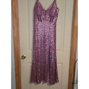 Morgan & Co Sequin Prom Dress Size 11 Orchid Purple Corset Bodice Altered